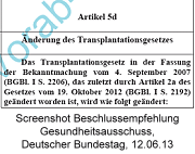 Screenshot Beschlussempfehlung Gesundheitsausschuss, Deutscher Budnestag 12.06.13